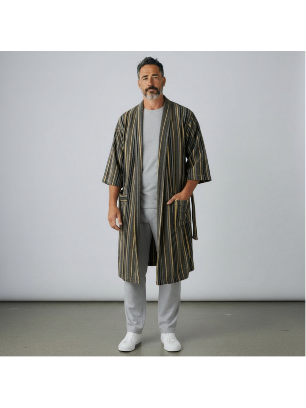 Vintage Stafford Men's cotton Thick Terry Cloth Striped Robe One Size Unisex